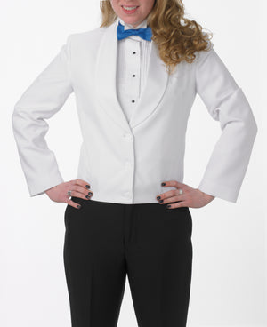 Women's White Eton Jacket with White Cloth Shawl Lapel