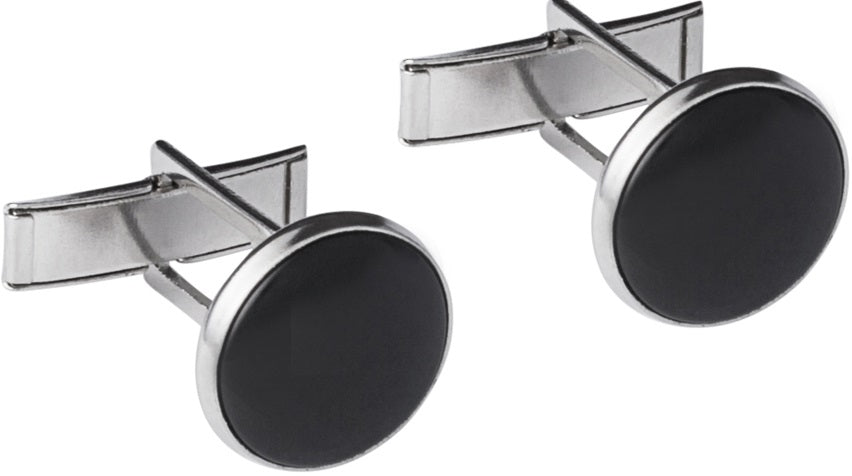 Silver Metal Cuff Links with Black Stone