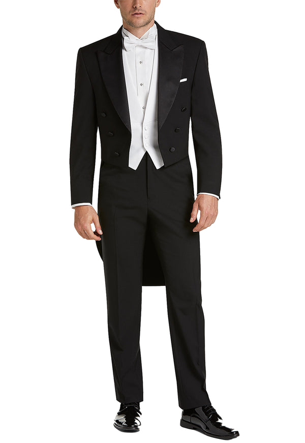 Men's Black, Satin Peak Lapel, Full Dress Tail Coat Tuxedo Jacket - 99tux Men's Black, Satin Peak Lapel, Full Dress Tail Coat Tuxedo Jacket - 99tux