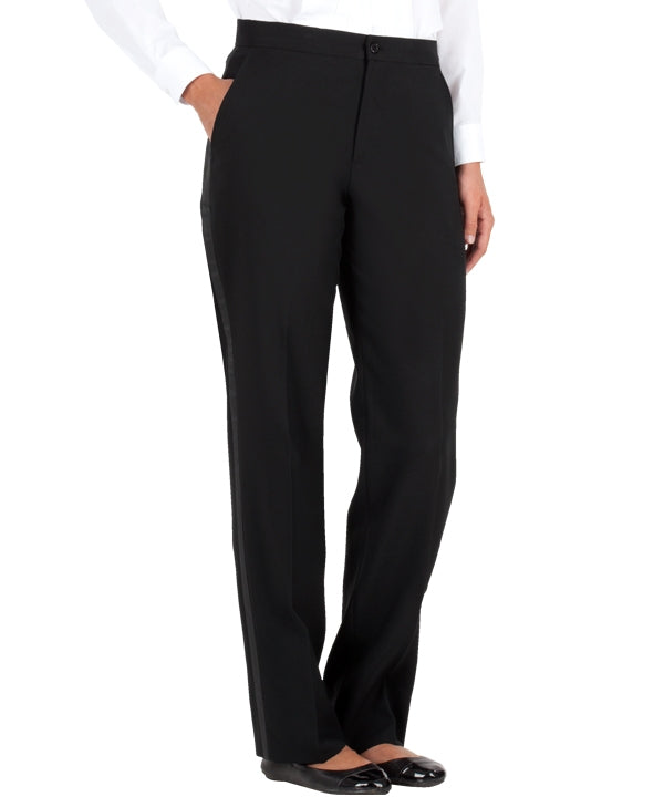 Women's Black, Flat Front, Tuxedo Pants with Satin Stripe