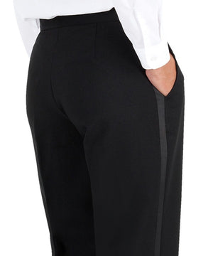 Women's Black, Flat Front, Tuxedo Pants with Satin Stripe