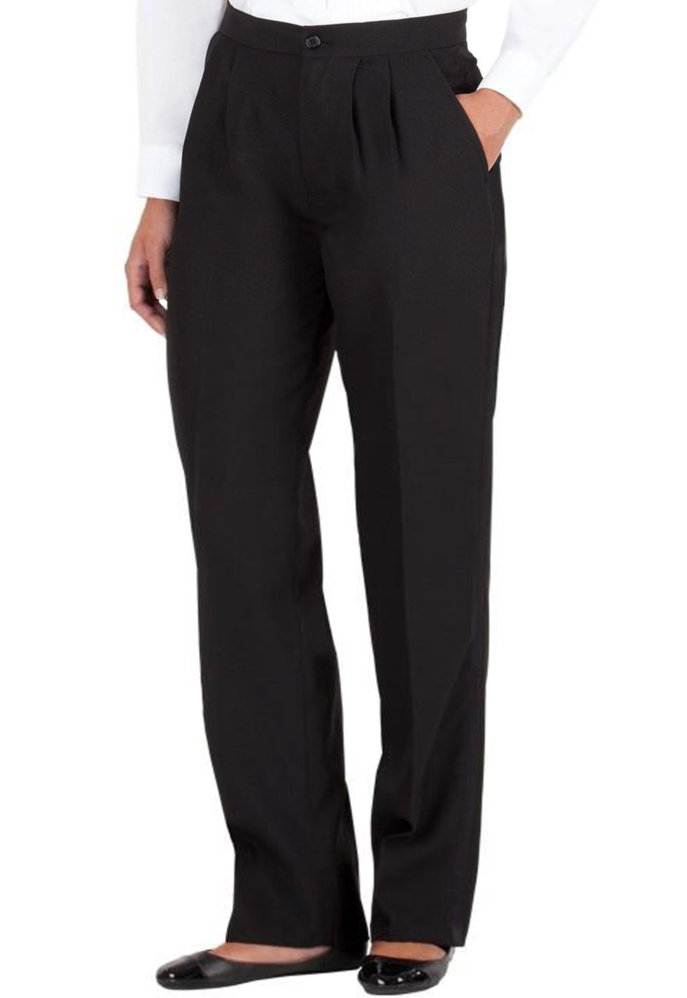 Women's Black, Pleated Front, Comfort-Waist Dress Pants - 99tux