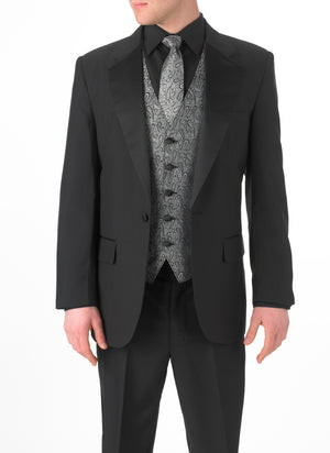 Boy's Black, Single Breasted, 1-Button, Satin Notch Lapel Tuxedo Jacket