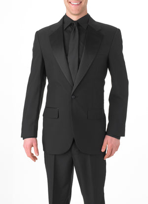 Men's Black, Single Breasted, 1-Button, Satin Notch Lapel Tuxedo Jacket