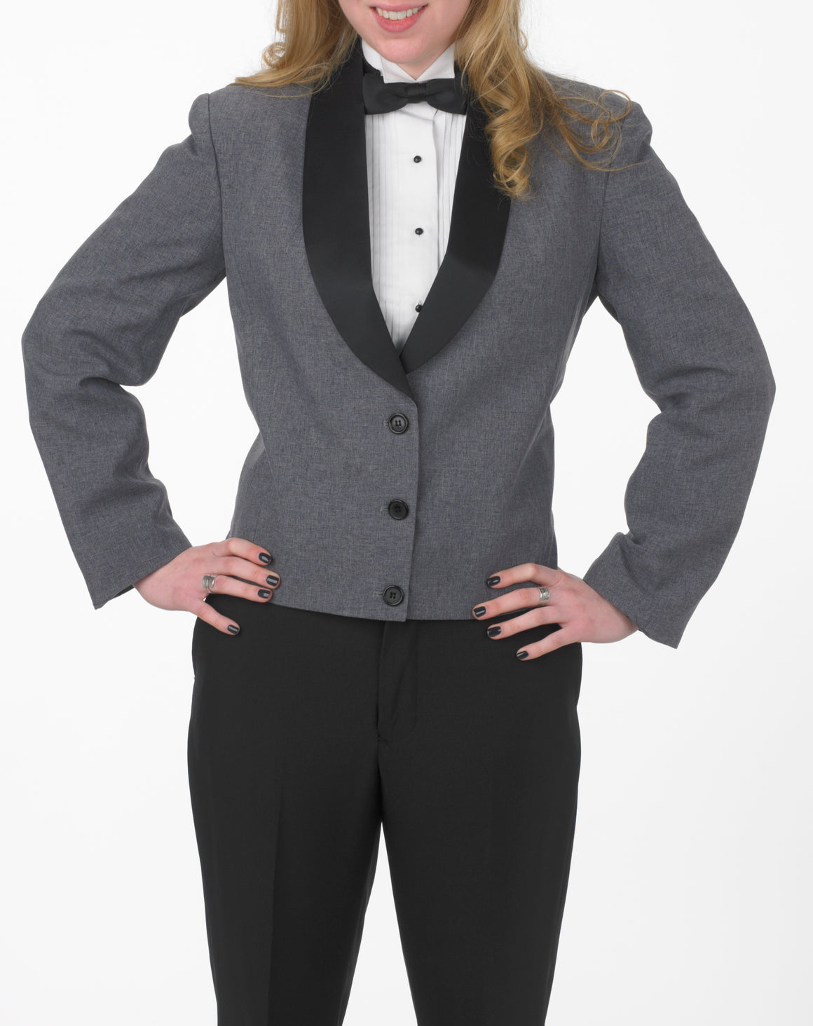 Women's Heather Gray Eton Jacket with Black Satin Shawl Lapel