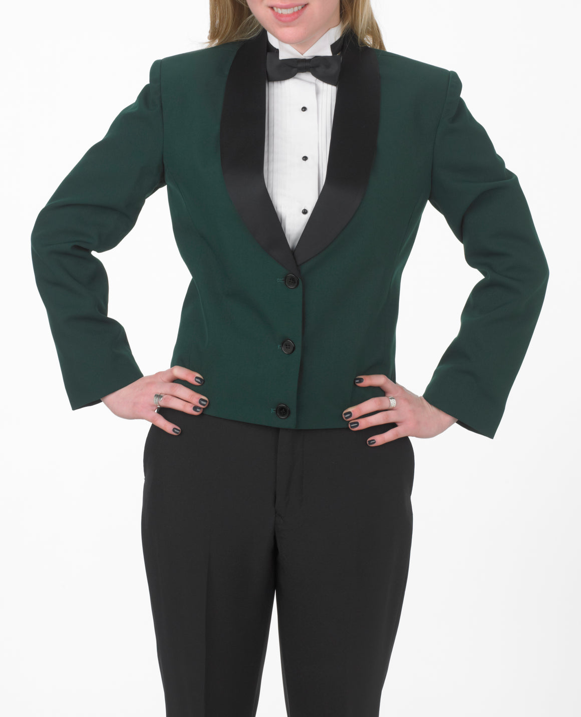 Women's Hunter Green Eton Jacket with Black Satin Shawl Lapel