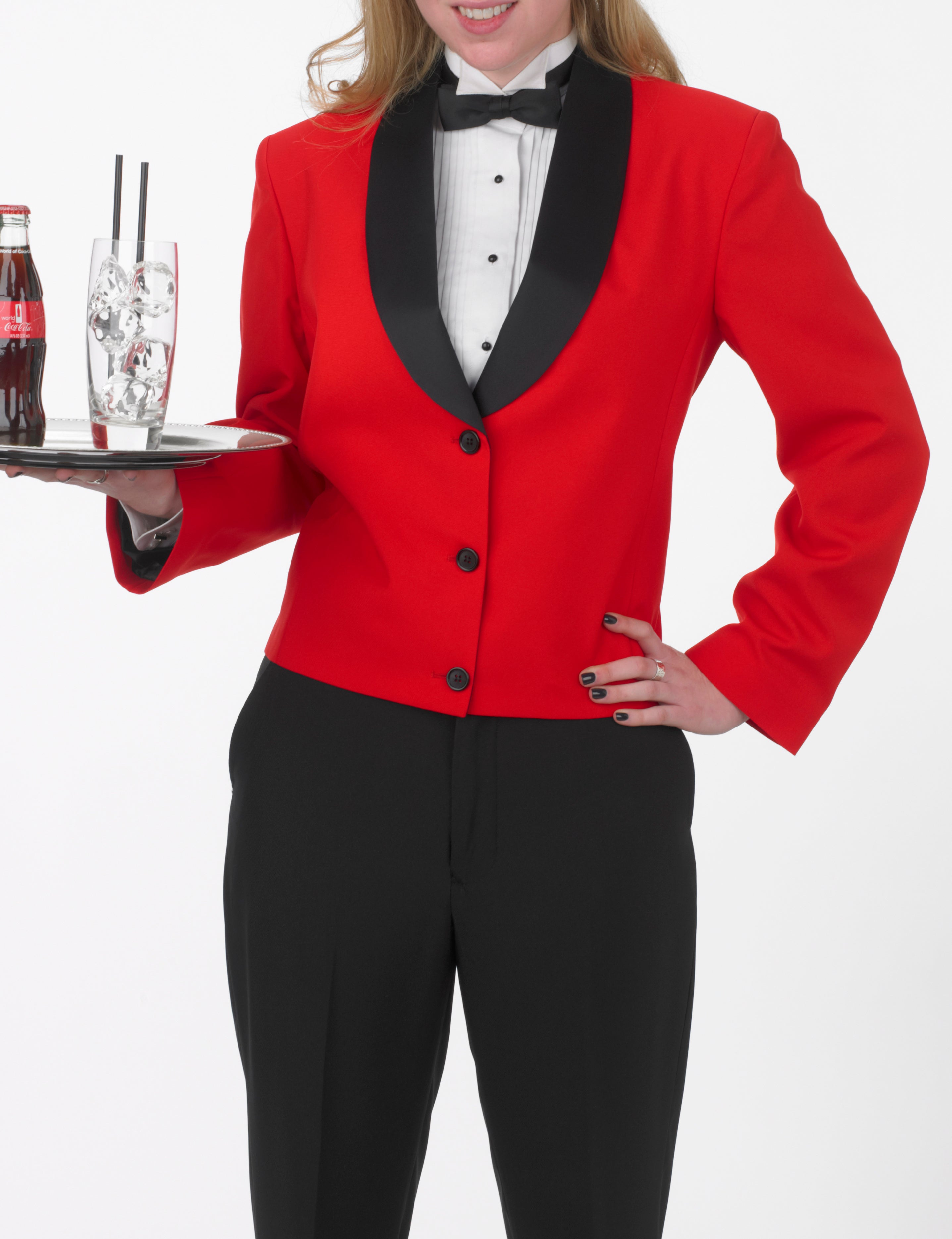 Women's Red Eton Jacket with Black Satin Shawl Lapel - 99tux