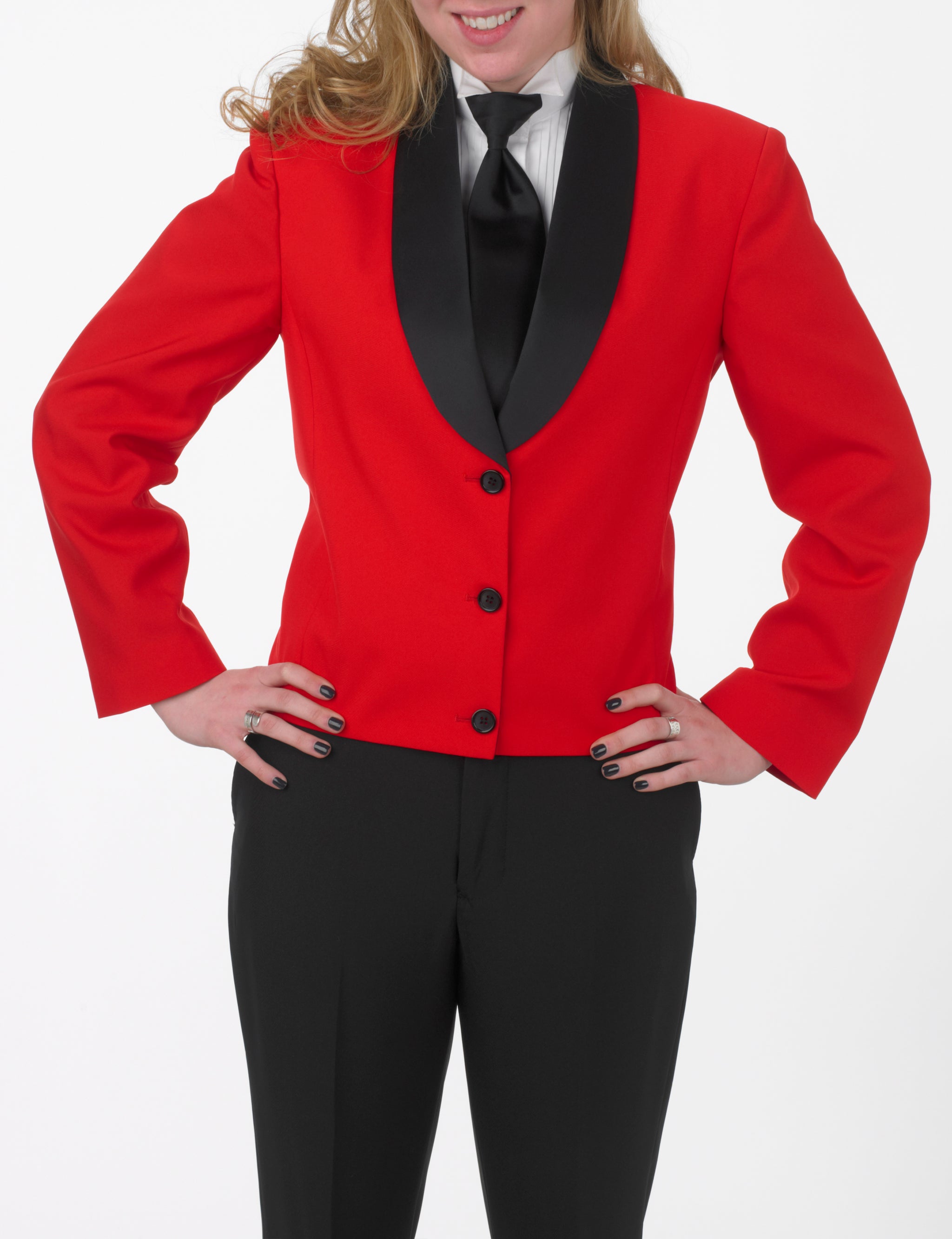 Women's Red Eton Jacket with Black Satin Shawl Lapel Women's Red Eton Jacket with Black Satin Shawl Lapel