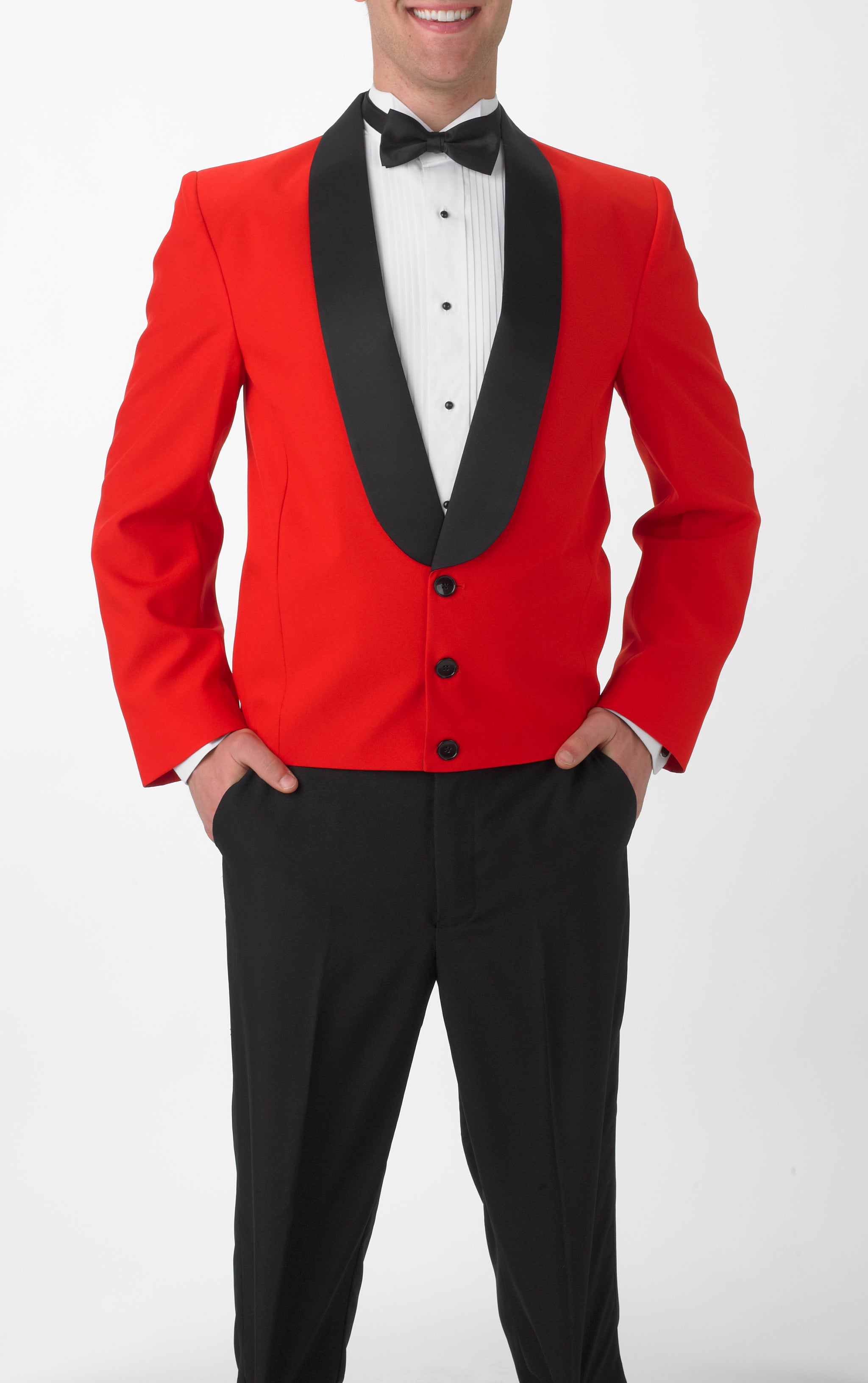 Men's Red Eton Jacket with Black Satin Shawl Lapel Men's Red Eton Jacket with Black Satin Shawl Lapel