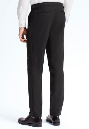 Boy's Black, Adjustable-Waist, Pleated Front Tuxedo Pants with Satin Stripe