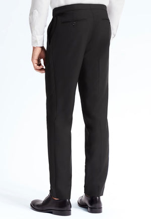 Men's Black, Pleated Front, Tuxedo Pants with Satin Stripe