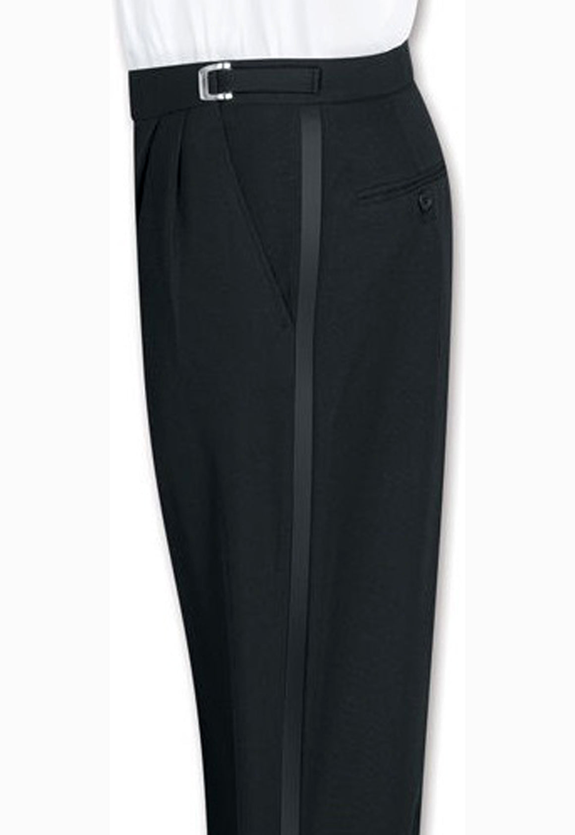 Boy's Black, Adjustable-Waist, Pleated Front Tuxedo Pants with Satin Stripe