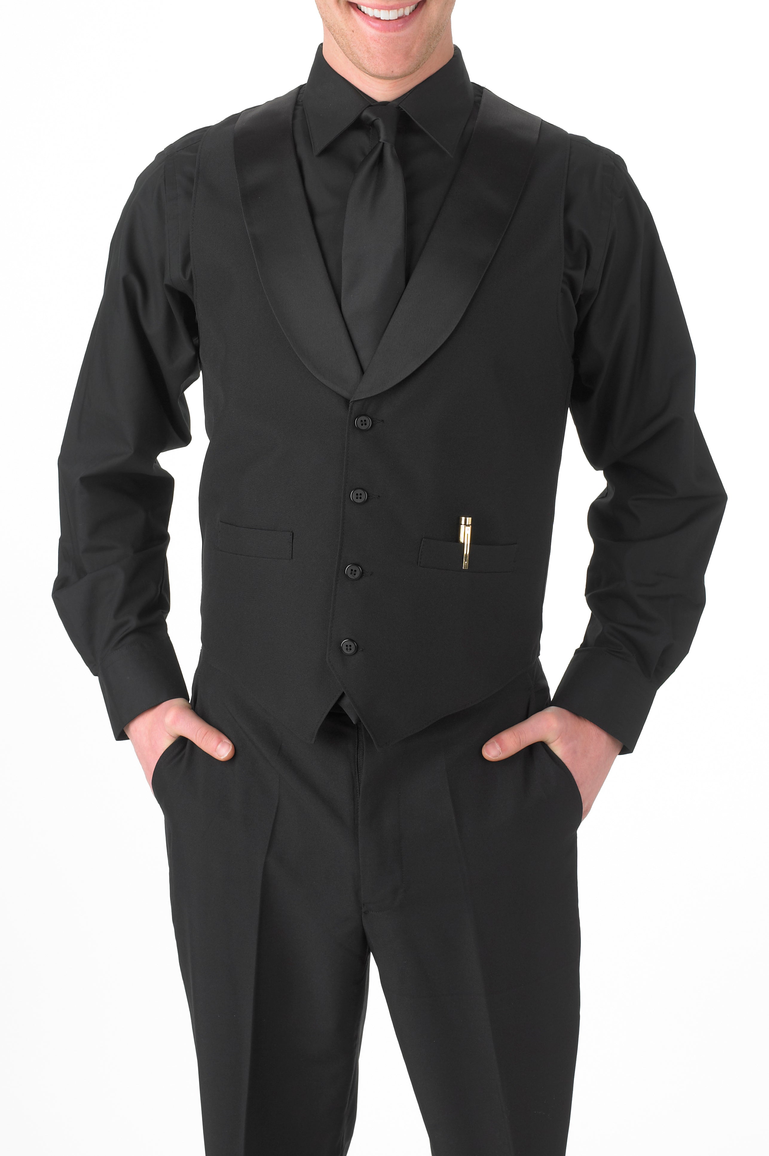 Men's Black Satin Shawl Lapel Vest - 99tux