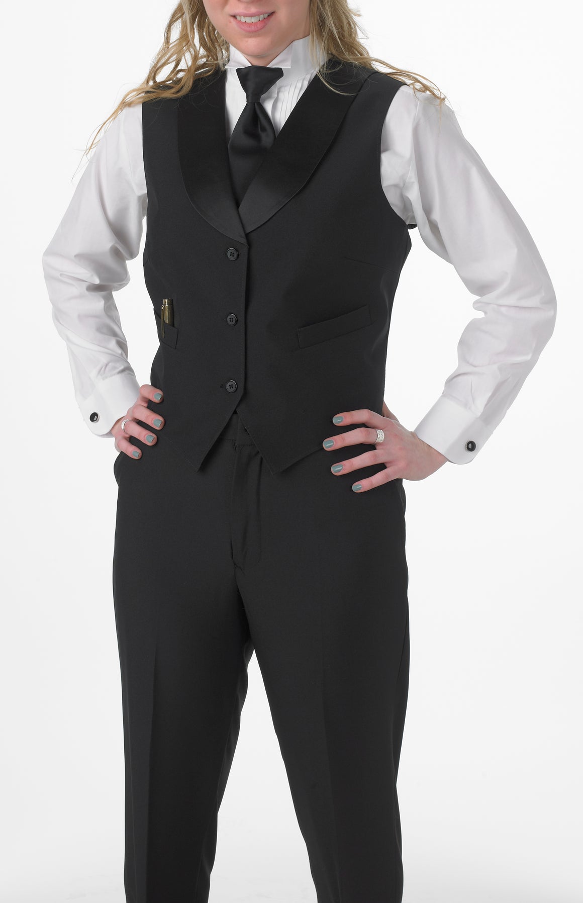 Women's Black Satin Shawl Lapel Vest