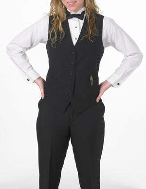 Women's Black, Extended (Longer), Full Back Vest with Inside and Outside Pockets