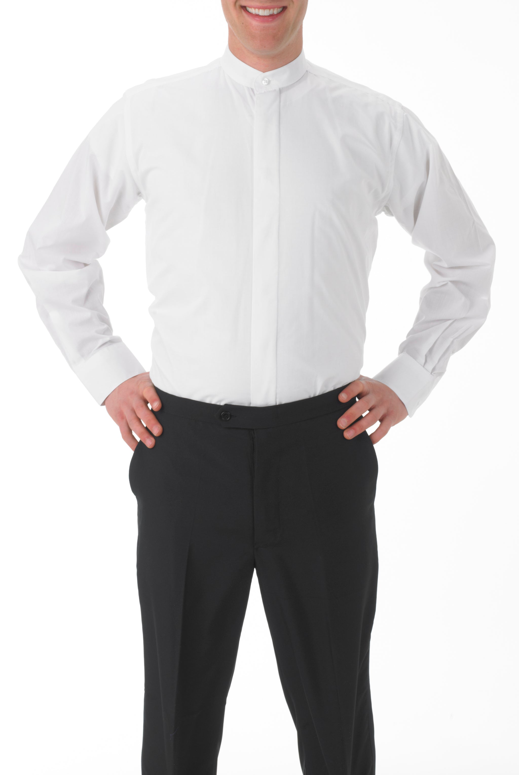 Men's White, Banded Collar, Long Sleeve Dress Shirt Men's White, Banded Collar, Long Sleeve Dress Shirt
