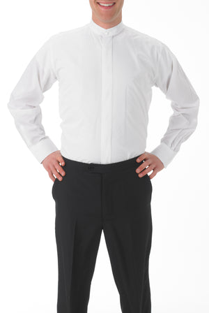 Men's White, Banded Collar, Long Sleeve Dress Shirt