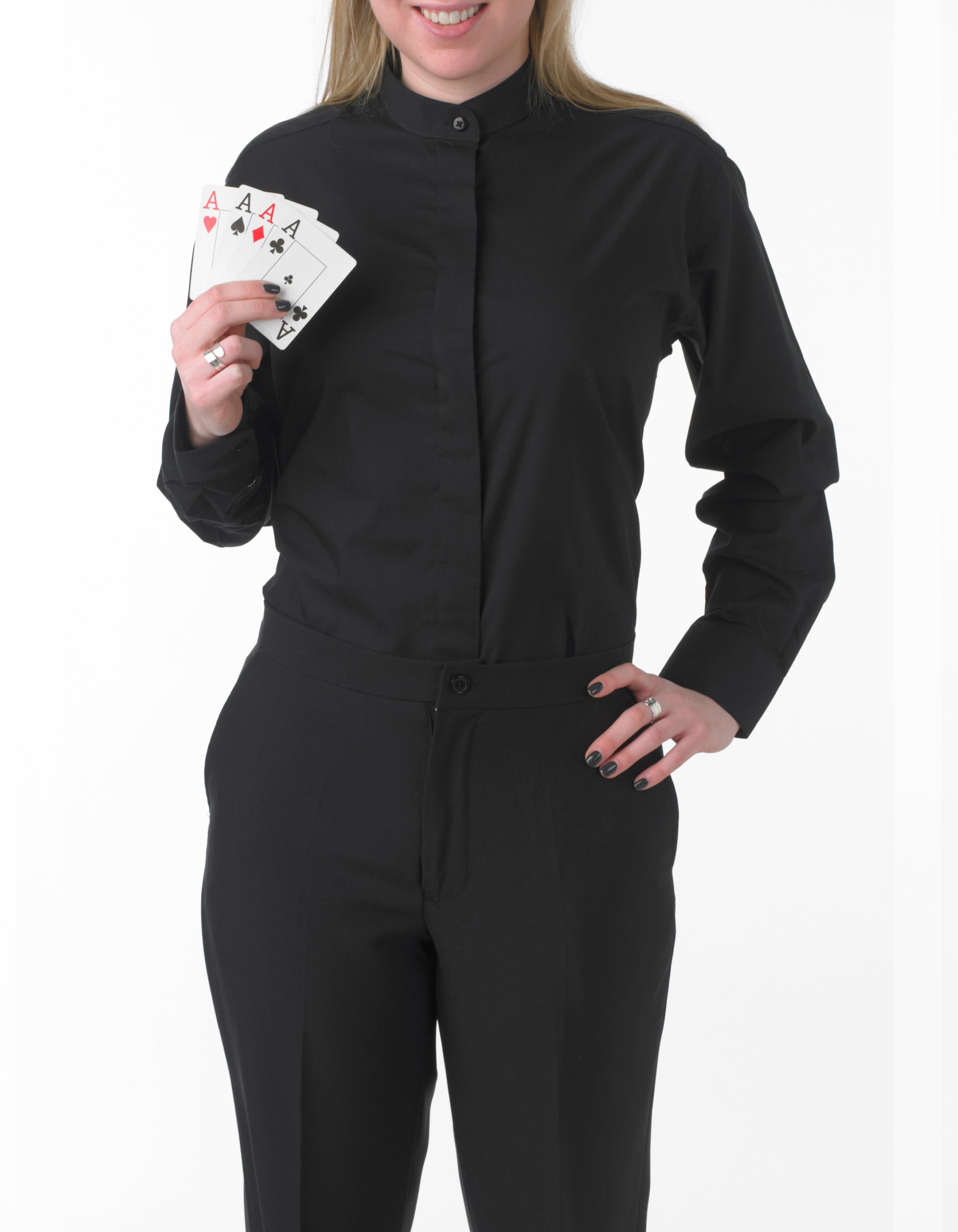 black dress shirt and pants women Women's Suit Separates (Pants Only) The Essential Womens Shirt should also be on your essentials list Black Shirt Black Pants Outfit