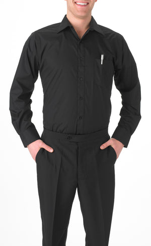 Men's Black, Long Sleeve Dress Shirt with Chest Pocket