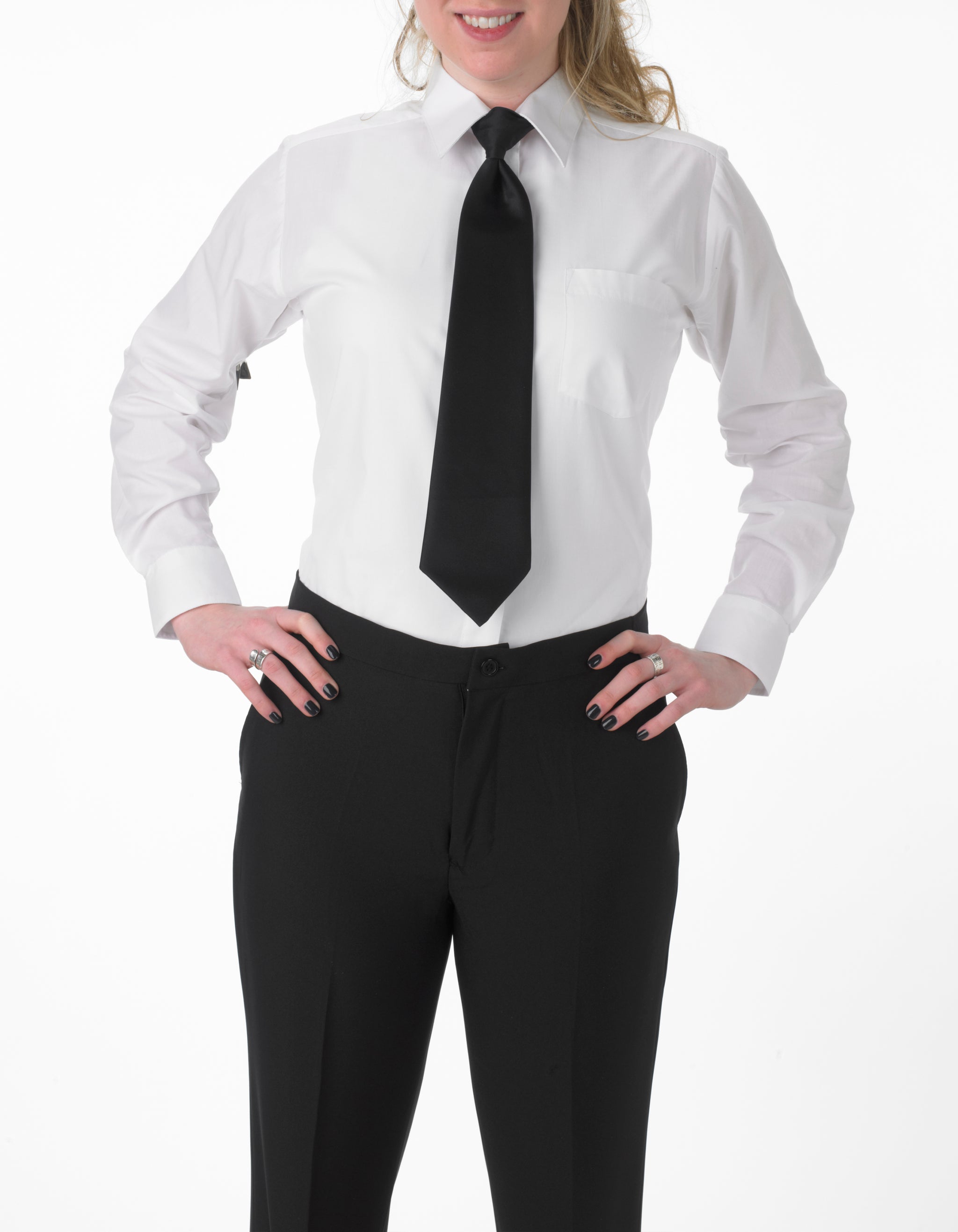 Women's White, Lay Down Collar, Long Sleeve Dress Shirt Women's White, Lay Down Collar, Long Sleeve Dress Shirt