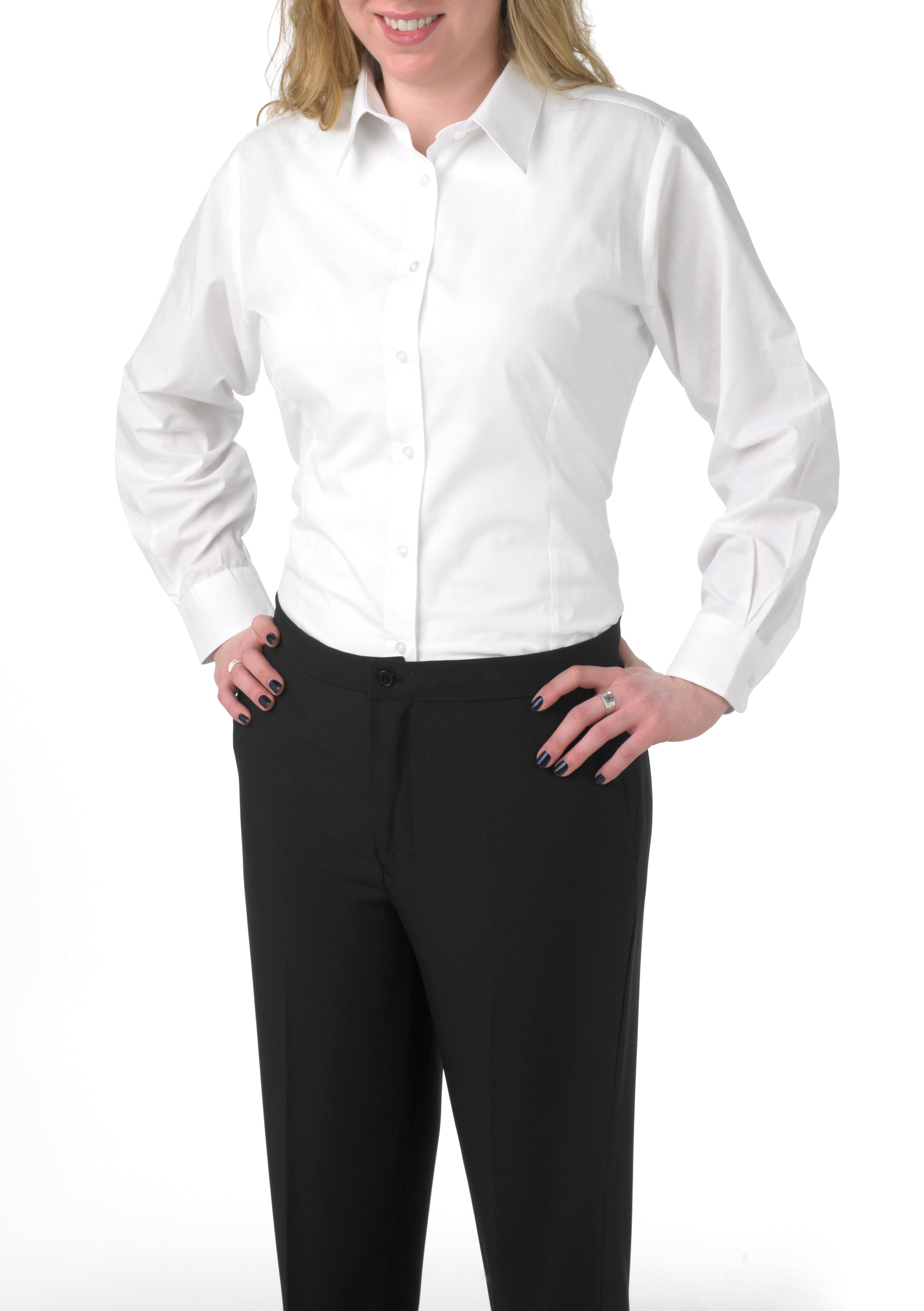Women's White, Long-Sleeve Form-Fitted Dress Shirt - 99tux