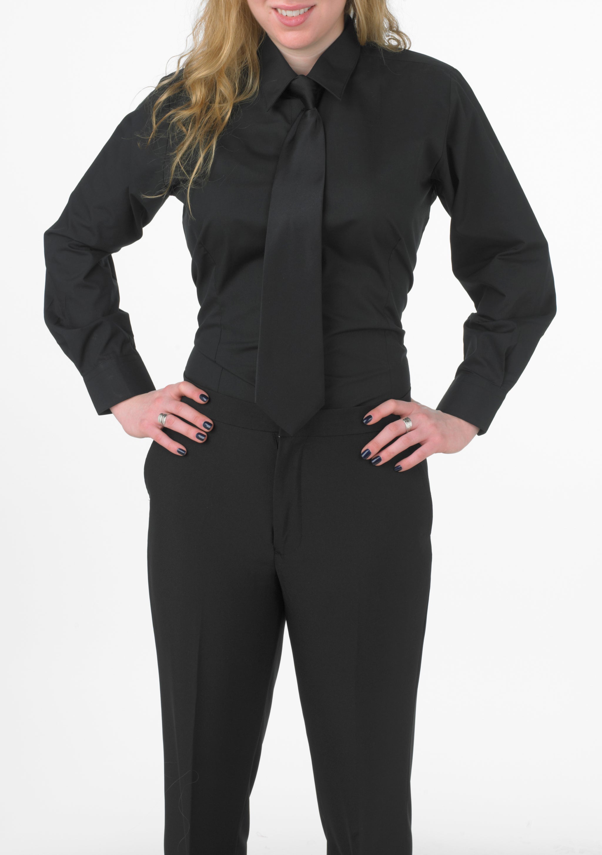 Women's Black, Long-Sleeve Form-Fitted Dress Shirt - 99tux