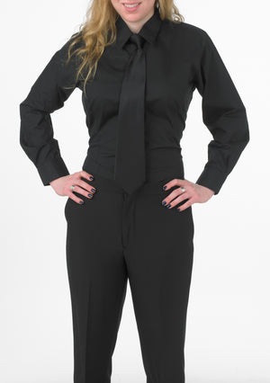 Women's Black, Long-Sleeve Form-Fitted Dress Shirt