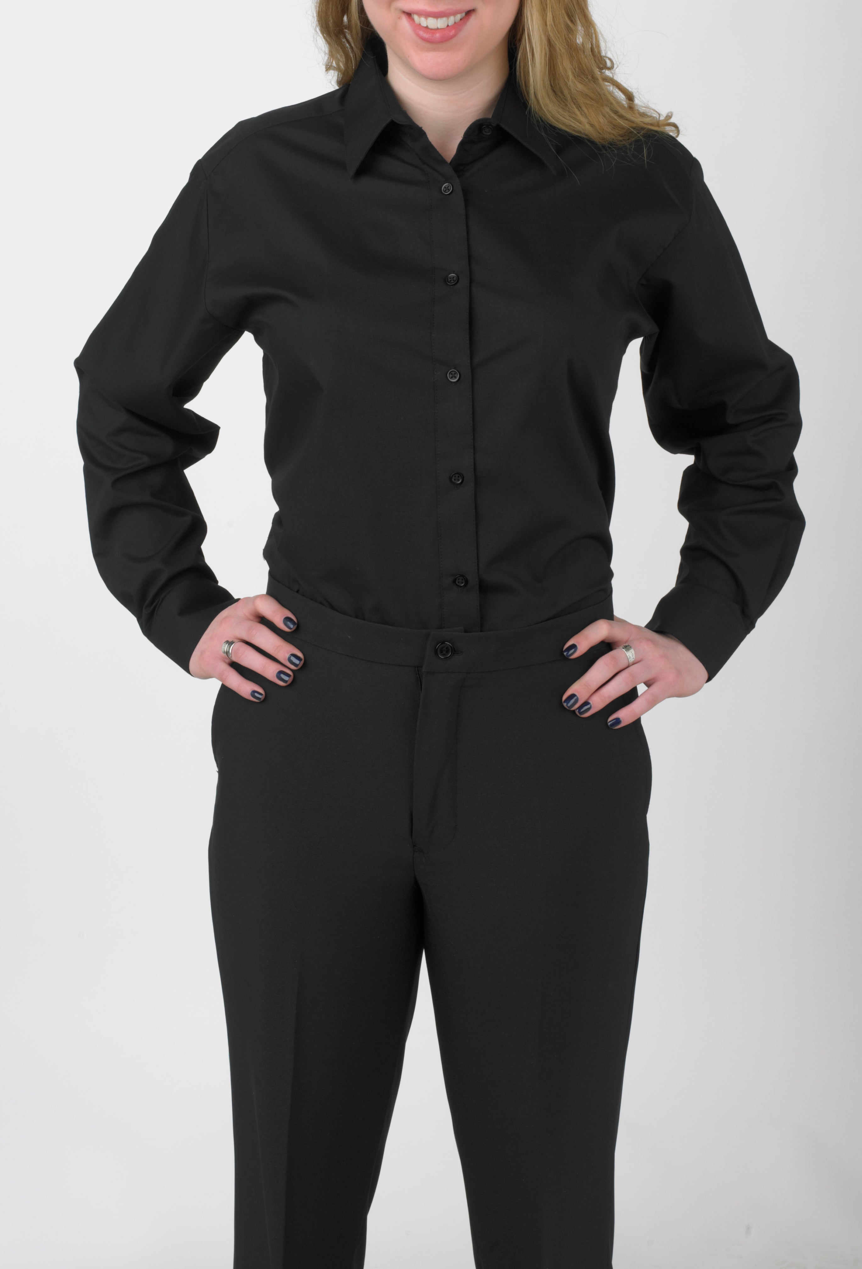 Women's Black, Lay Down Collar, Long Sleeve Dress Shirt Women's Black, Lay Down Collar, Long Sleeve Dress Shirt