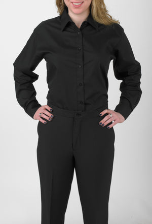 Women's Black, Lay Down Collar, Long Sleeve Dress Shirt