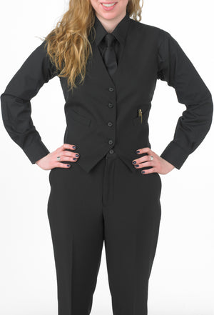 Women's Black, Lay Down Collar, Long Sleeve Dress Shirt