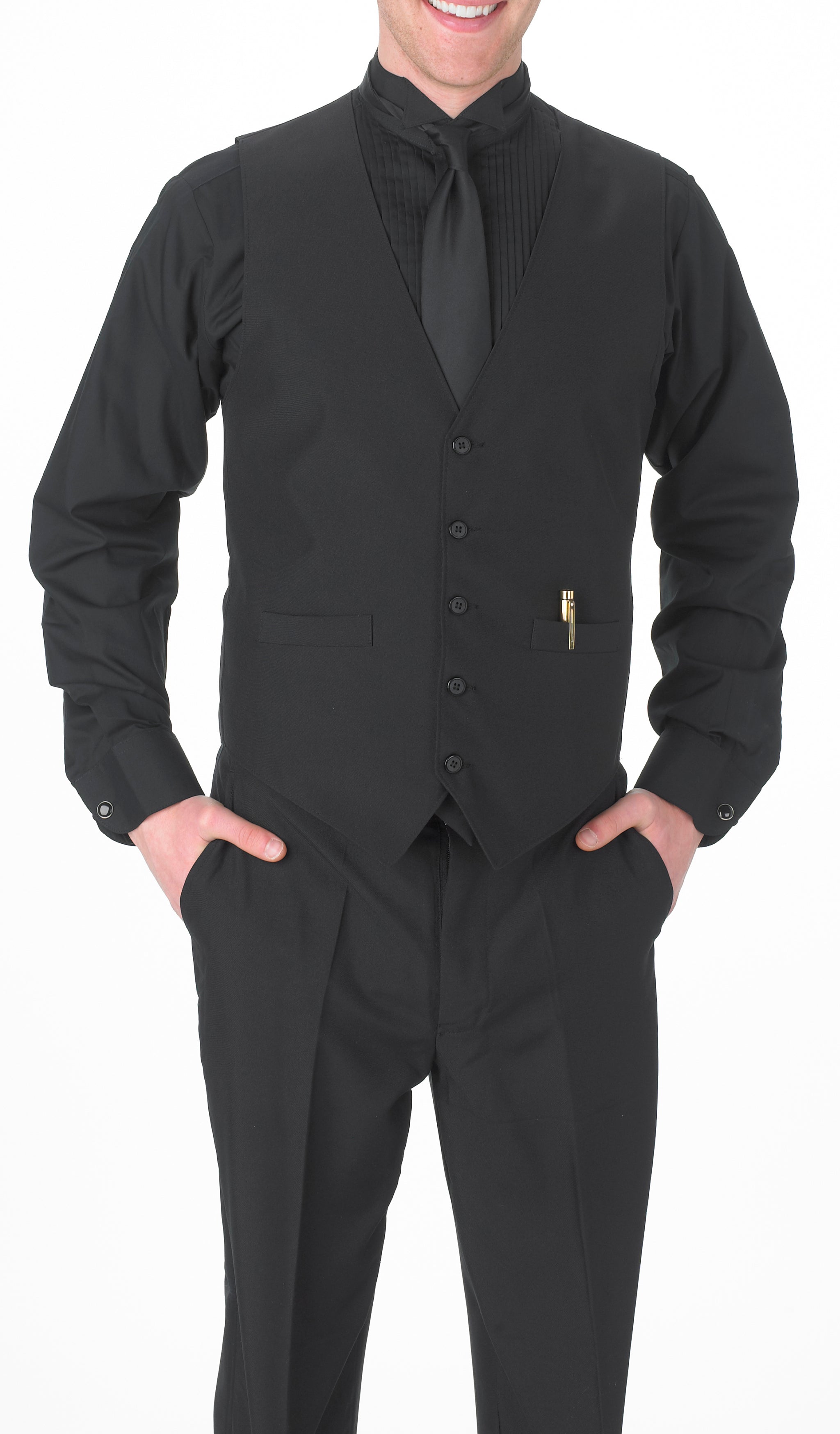 Men's Black, Wing Tip Collar, Long Sleeve Tuxedo Shirt with Pleats Men's Black, Wing Tip Collar, Long Sleeve Tuxedo Shirt with Pleats