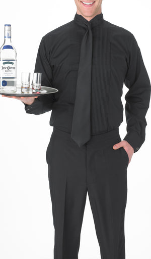 Men's Black, Wing Tip Collar, Long Sleeve Tuxedo Shirt with ¼″ Pleats