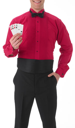 Men's Fuchsia, Wing Tip Collar, Long Sleeve Tuxedo Shirt with ¼″ Pleats