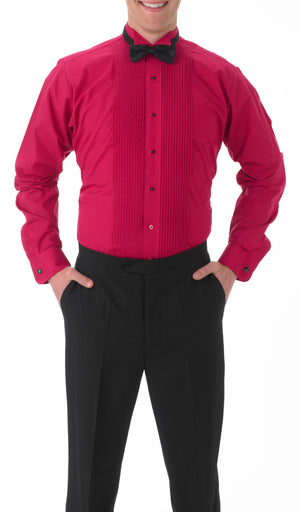 Men's Fuchsia, Wing Tip Collar, Long Sleeve Tuxedo Shirt with ¼″ Pleats