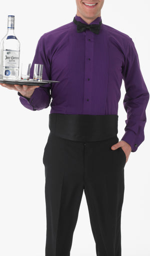 Men's Purple, Wing Tip Collar, Long Sleeve Tuxedo Shirt with ¼″ Pleats