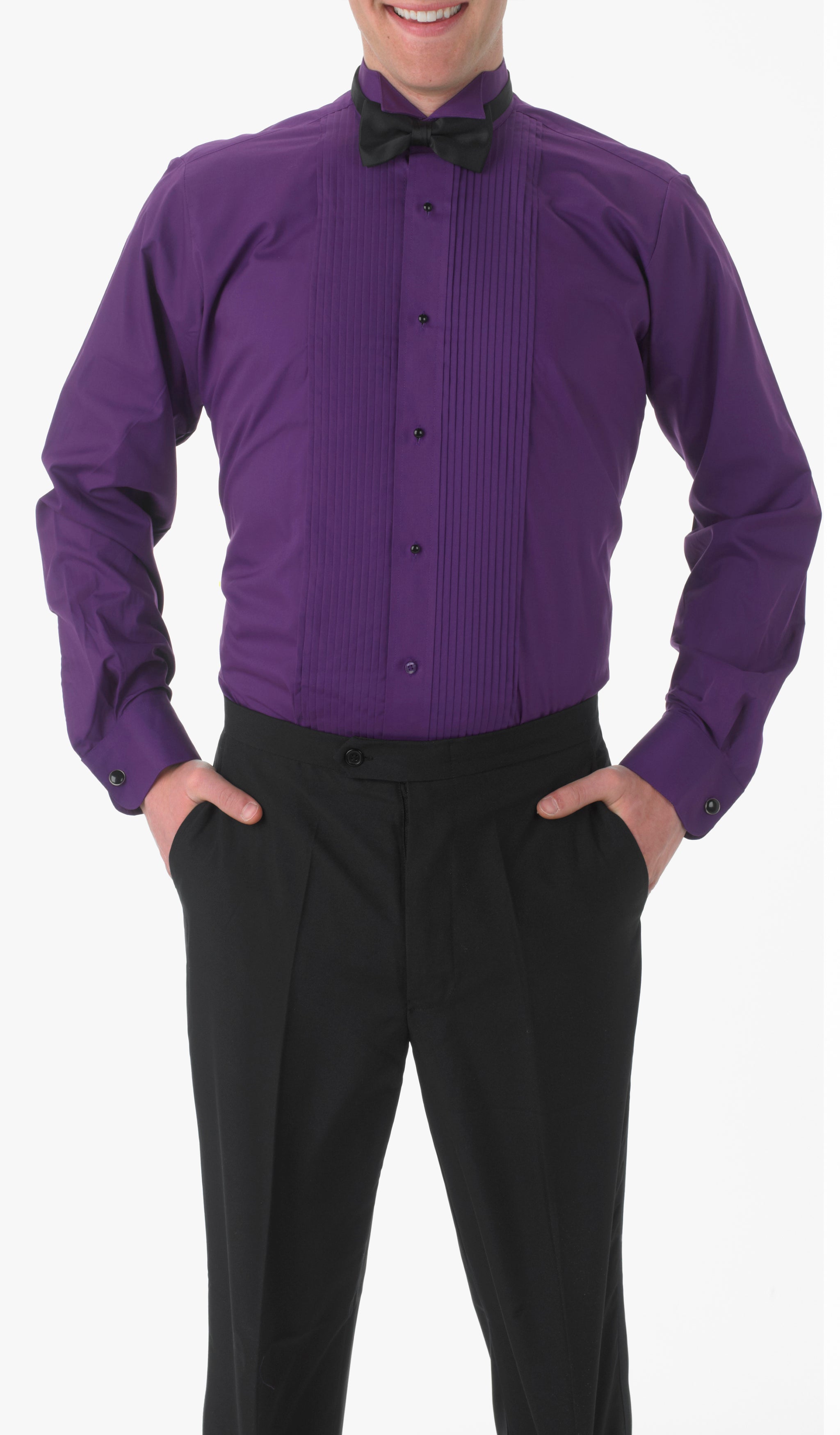 Men's Purple, Wing Tip Collar, Long Sleeve Tuxedo Shirt with ¼′′ Pleats Men's Purple, Wing Tip Collar, Long Sleeve Tuxedo Shirt with ¼′′ Pleats