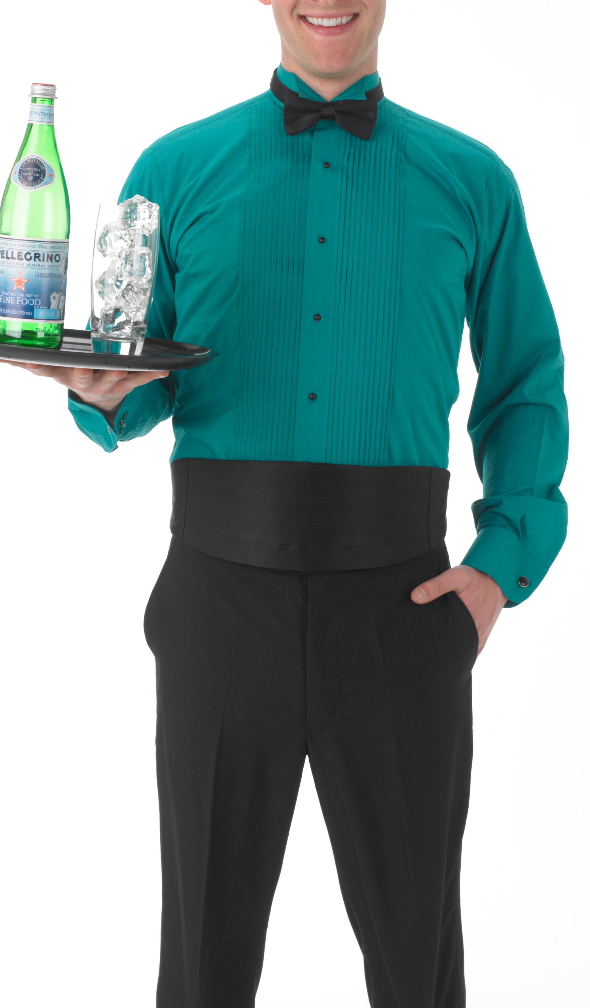Men's Teal, Wing Tip Collar, Long Sleeve Tuxedo Shirt with Pleats Men's Teal, Wing Tip Collar, Long Sleeve Tuxedo Shirt with Pleats