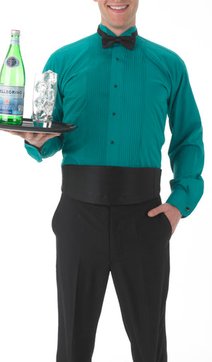 Men's Teal, Wing Tip Collar, Long Sleeve Tuxedo Shirt with ¼″ Pleats