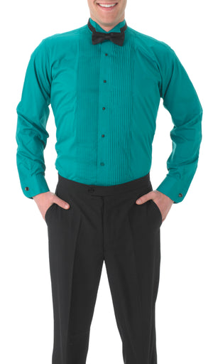Men's Teal, Wing Tip Collar, Long Sleeve Tuxedo Shirt with ¼″ Pleats