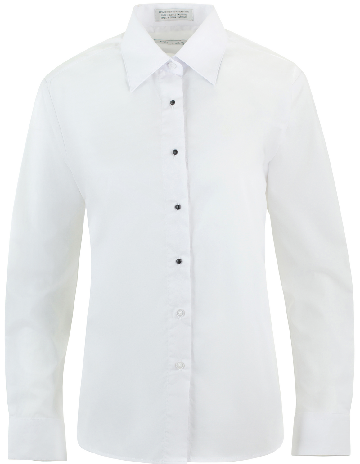 Women's White, Non-Pleated, Lay Down Collar, Long Sleeve Tuxedo Shirt