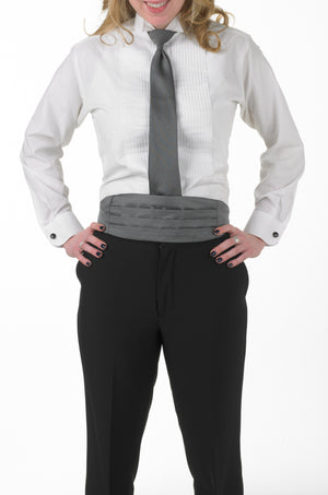 Women's White, Wing Tip Collar, Long Sleeve Tuxedo Shirt with ¼″ Pleats