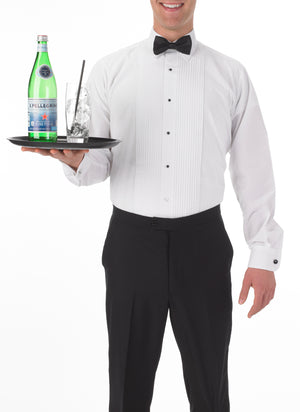 Men's White, Lay Down Collar, Long Sleeve Tuxedo Shirt with ¼″ Pleats