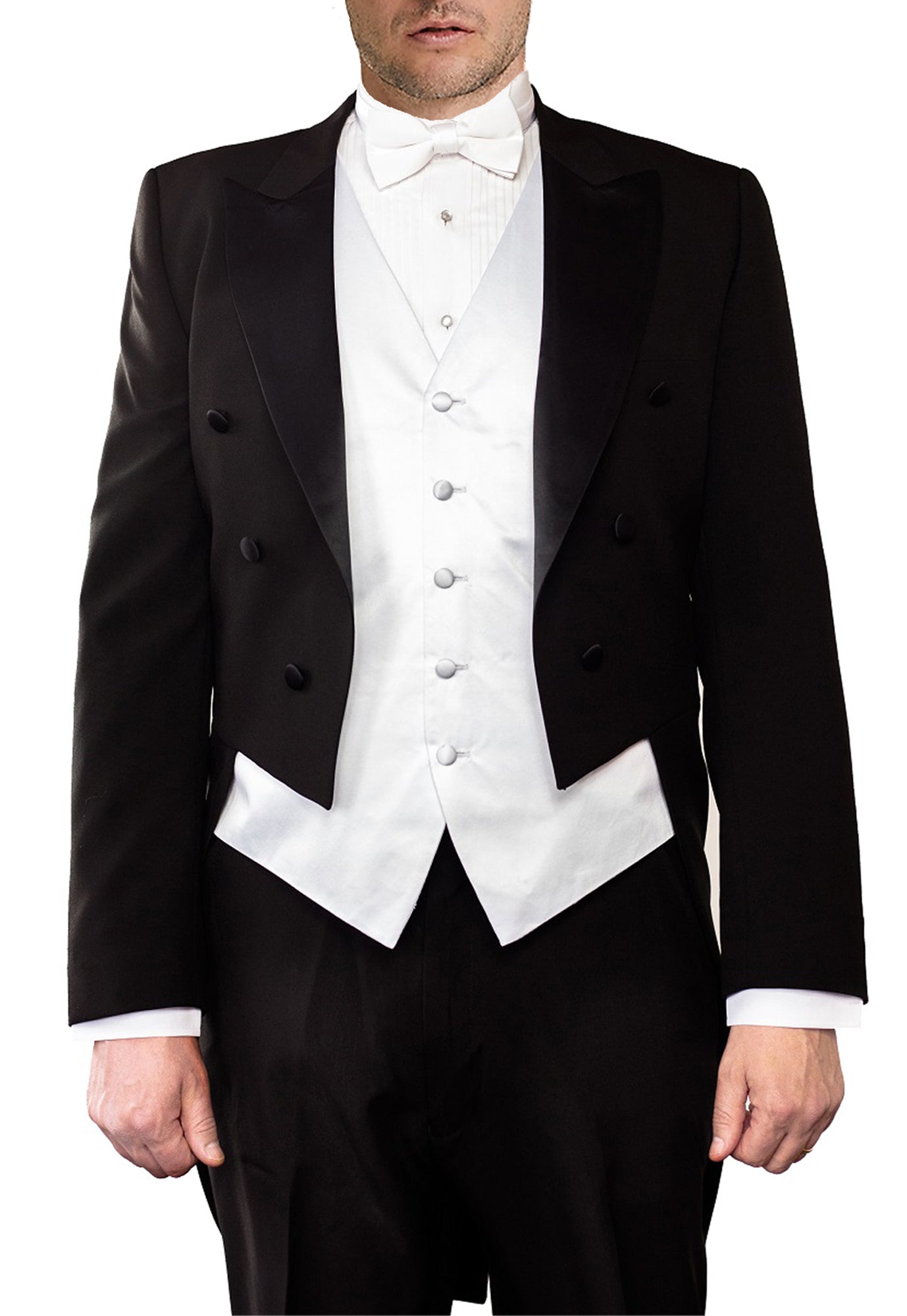 Men's Black, Satin Peak Lapel, Full Dress Tail Coat Tuxedo Jacket Men's Black, Satin Peak Lapel, Full Dress Tail Coat Tuxedo Jacket