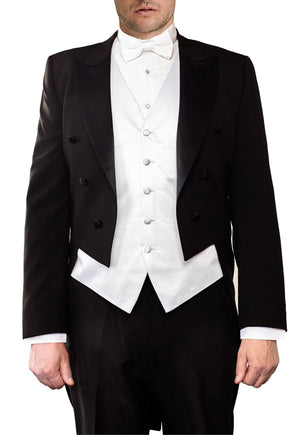 Men's Black, Satin Peak Lapel, Full Dress Tail Coat Tuxedo Jacket