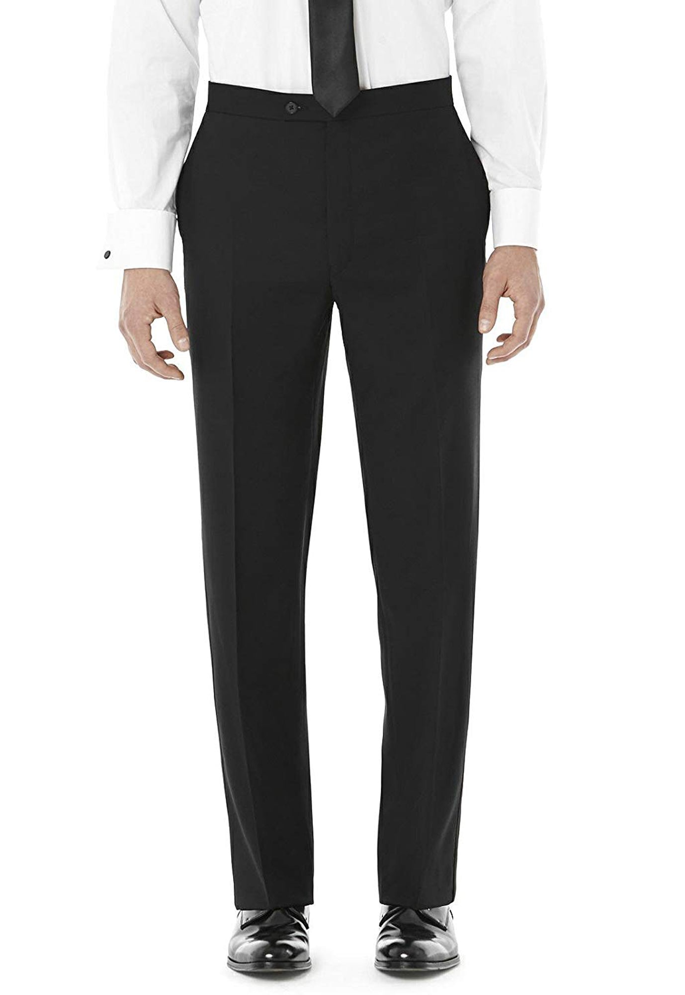 Men's Black, Flat Front, Tuxedo Pants with Satin Stripe - 99tux