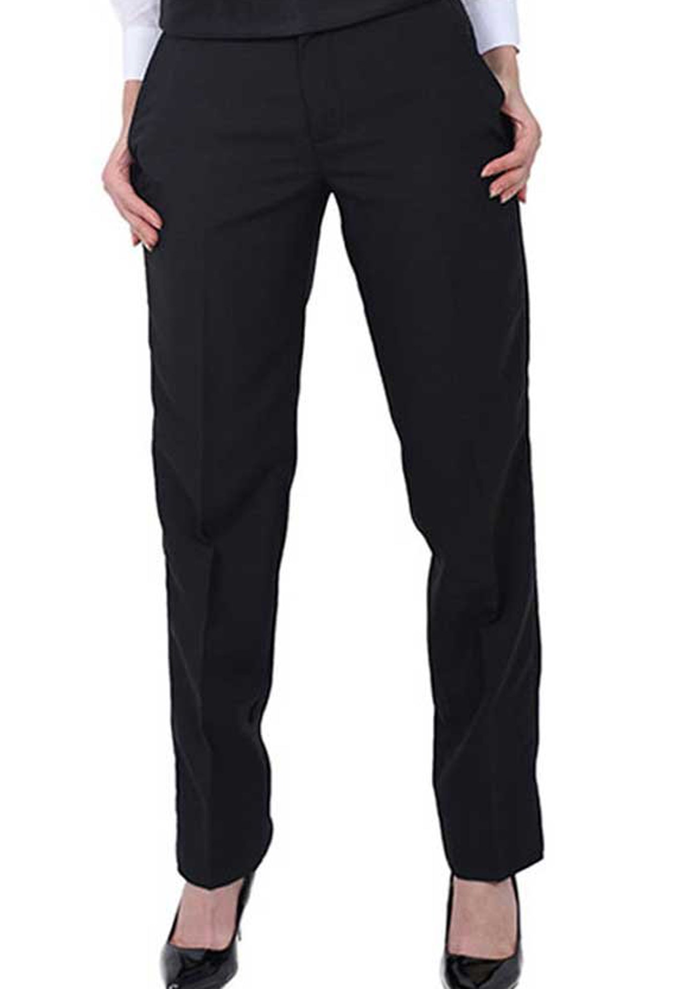 Women's Black, Flat Front, Comfort-Waist Basic Pants - 99tux
