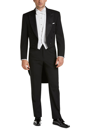 Men's Black, Satin Peak Lapel, Full Dress Tail Coat Tuxedo Jacket