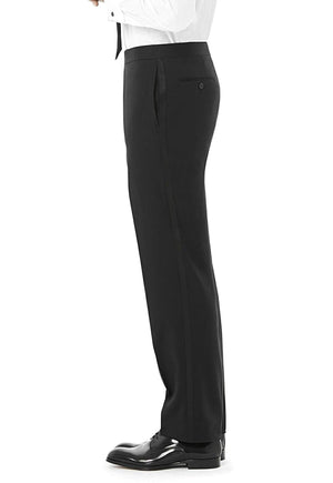 Men's Black, Flat Front, Comfort-Waist Tuxedo Pants with Satin Stripe