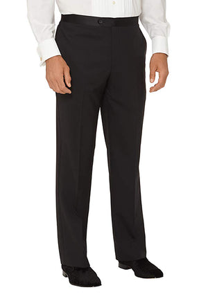 Men's Black, Flat Front, Comfort-Waist Tuxedo Pants with Satin Stripe