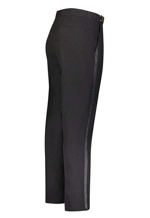 Men's Black, Adjustable-Waist, Pleated Front Tuxedo Pants with Satin Stripe